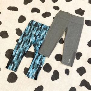 Reebok $100 XS Lot Set Gray Green Print Solid Mesh Cropped Leggings Active Pants